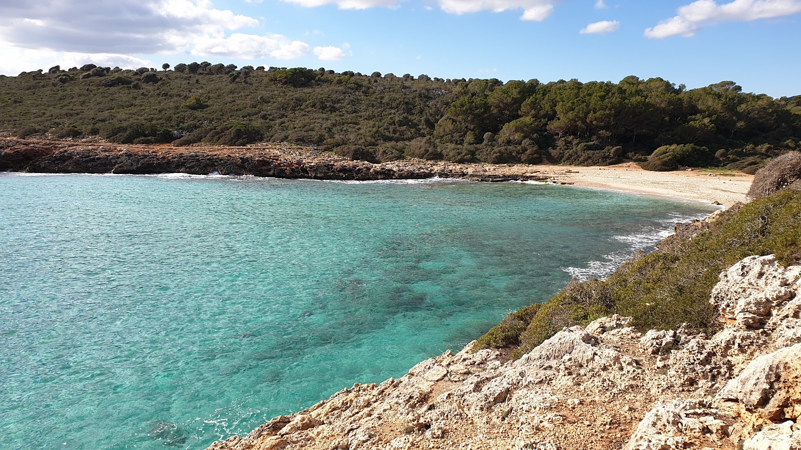 Foto av Cala Varques med fin beige sand yta