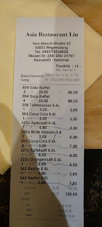 Restaurant asiatique Asia Restaurant Liu à Regensburg (la carte)