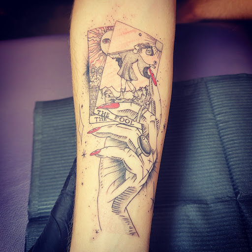 Explore zodiac tattoo ideas for men, creative tattoo ideas in Easley, available at Peach Pit Tattoo