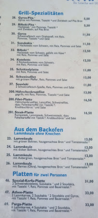 Restaurant Korfu à Fehmarn menu