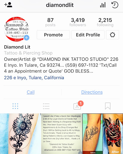 Tattoo Shop «Diamond.Ink.Tattoo.Studio», reviews and photos, 226 E Inyo Ave, Tulare, CA 93274, USA