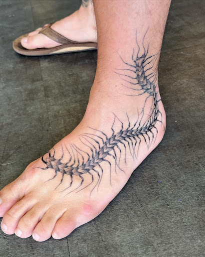 Explore collar bone tattoo ideas men, creative tattoo ideas in Arlington, available at Rock and Rose Tattoo