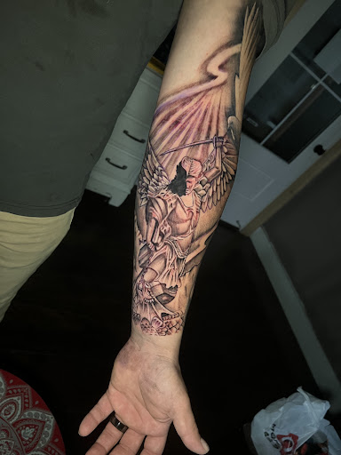 Explore chest piece tattoo ideas for women, creative tattoo ideas in Roanoke, available at Saint Cecilias Art Studio