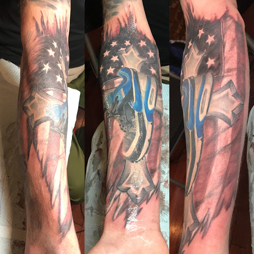 Explore memorial tattoo sleeve ideas, creative tattoo ideas in New York, available at Redink Tattoo Studio