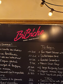 Restaurant Bibiche à Paris (le menu)