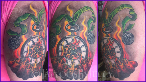 Explore tattoo ideas for men's back, creative tattoo ideas in San Angelo, available at Jellys Surly Skull, LLC