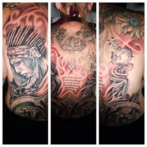 Explore head tattoo ideas, creative tattoo ideas in Angola, available at Hoodlum Ink