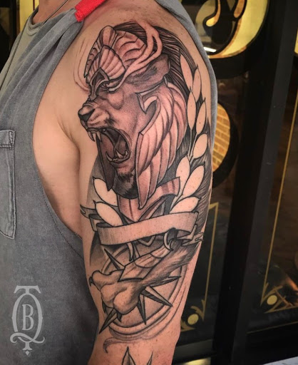 Explore sunset tattoo ideas, creative tattoo ideas in Marietta, available at The Queen Bee Tattoo and Piercing Parlour