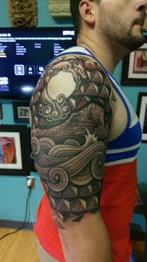 Explore chest tribal tattoo ideas, creative tattoo ideas in Roanoke, available at Asylum Studios