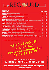 Menu du Pizzas Le Regourd à Cahors