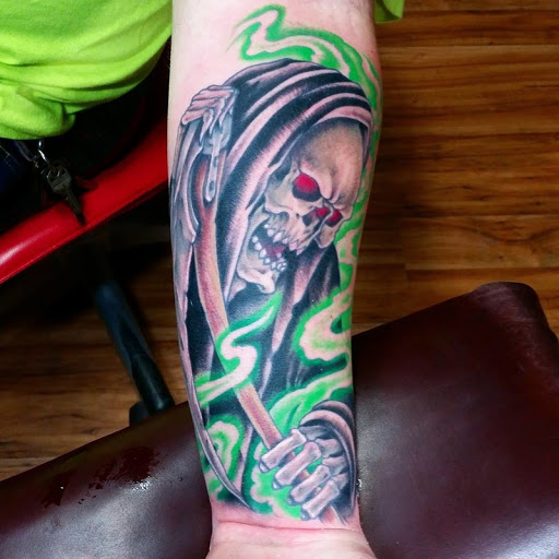Explore ghost rider tattoo ideas, creative tattoo ideas in Lewisburg, available at Acacia Tattoo Co.