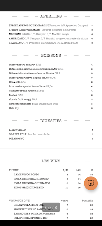 Menu du Terre Rosse pizzeria à Paris