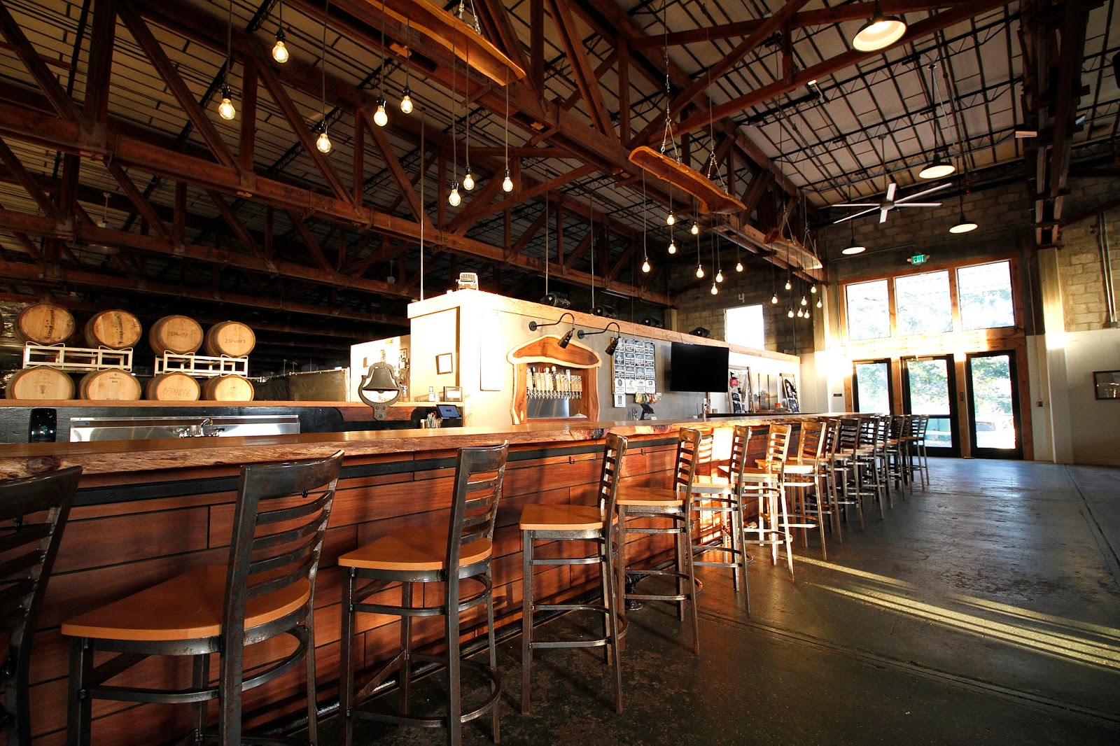 Brewing tanks in a taproom