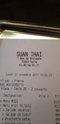 Restaurant thaï Suan Thaï Le Haut Marais à Paris (le menu)