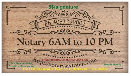 5$ Notary 6AM to 10 PM