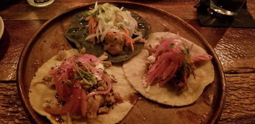 Top: Pork Belly -delicious! I would order this again!
R: Carnitas -REALLY good, but SPICY!!!
L: Mole (chicken) -very light/thin sauce.