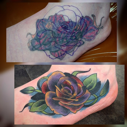 Explore foot print tattoo ideas, creative tattoo ideas in Gadsden, available at Sacred Art Tattoo Company