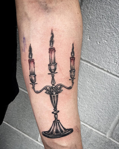 Explore memento mori tattoo ideas, creative tattoo ideas in Utica, available at Watchtower Tattoo Company