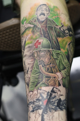 Explore cloud sleeve tattoo ideas, creative tattoo ideas in Edgewood, available at Evolved Body Arts