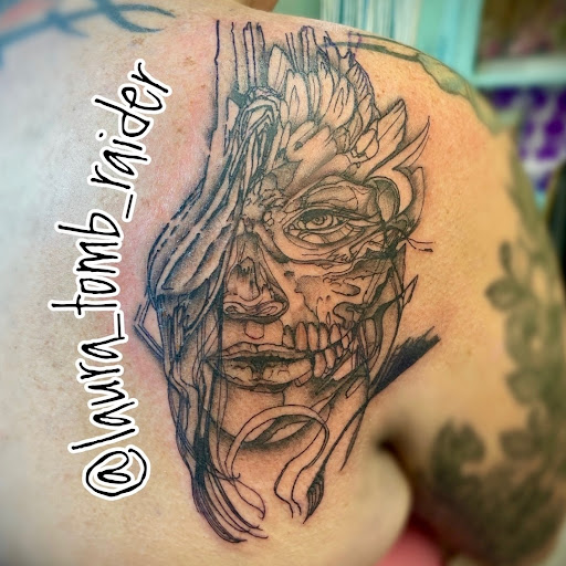 Explore mens space tattoo ideas, creative tattoo ideas in Mckinney, available at Borrowed Time Fine Art Gallery Tattoo Shop