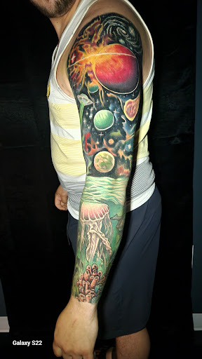Explore neck tattoo idea men, creative tattoo ideas in Buford, available at Inked Arts Tattoo Studio