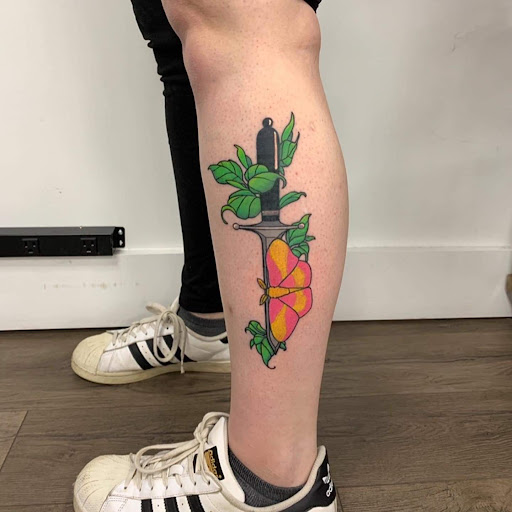Explore cute witch tattoo ideas, creative tattoo ideas in Pittsburgh, available at Human Canvas Tattoo & Piercing Pgh