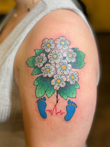 Explore religious sleeve tattoo ideas, creative tattoo ideas in Senoia, available at Messenger Tattoo Studio