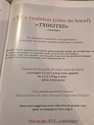 menu du Restaurant basque Beaurepaire - Restaurant Paris Terrasse à Paris