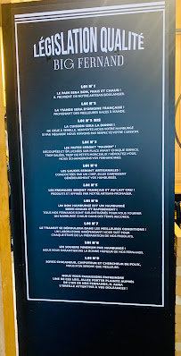 Menu du Big Fernand à Vincennes