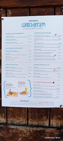 Menu / carte de Ganischgeralm - The Mountain Party à Deutschnofen