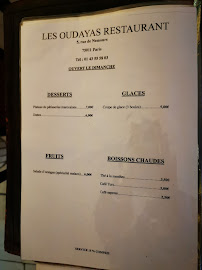 Menu / carte de Restaurant Marocain à Paris
