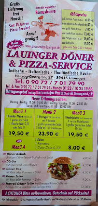 Menu / carte de LAUINGER DÖNER & PIZZA-SERVICE à Lauingen
