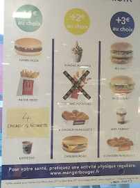 Menu du McDonald's à Calais