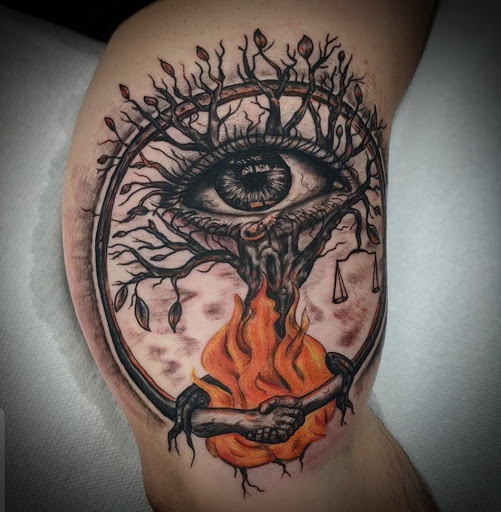 Explore thigh tattoos ideas, creative tattoo ideas in Abington, available at Tattoo Galaxy (Abington) Piercing and Custom Tattoos