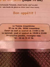 Restaurant français La Taverne Armentièroise à Armentières (le menu)