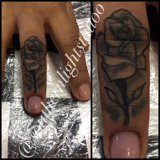 Explore blackout tattoo ideas, creative tattoo ideas in Alamogordo, available at Southern Lights Tattoo Company