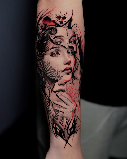 Explore front of neck tattoo ideas, creative tattoo ideas in Houston, available at Black Swan Tattoo Studio
