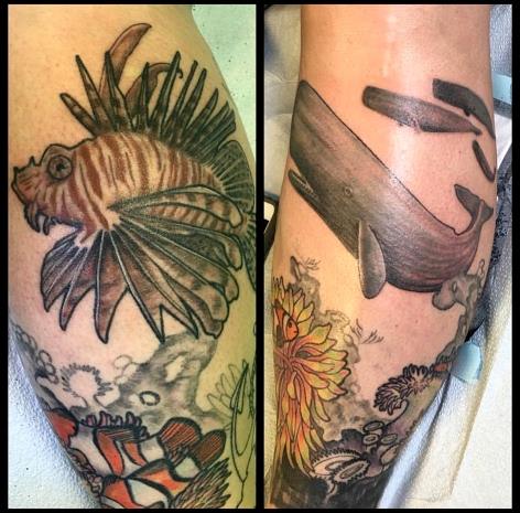 Explore filler sleeve tattoo ideas, creative tattoo ideas in Albany, available at Dead Presidents Lounge