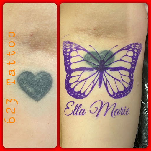 Explore cover up flower tattoo ideas, creative tattoo ideas in Watertown, available at 623 Tattoo