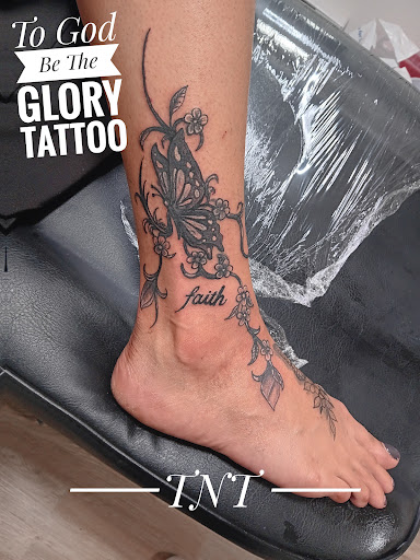 Explore back of the leg tattoo ideas, creative tattoo ideas in Grand Coulee, available at To God Be The Glory Tattoo & Piercing
