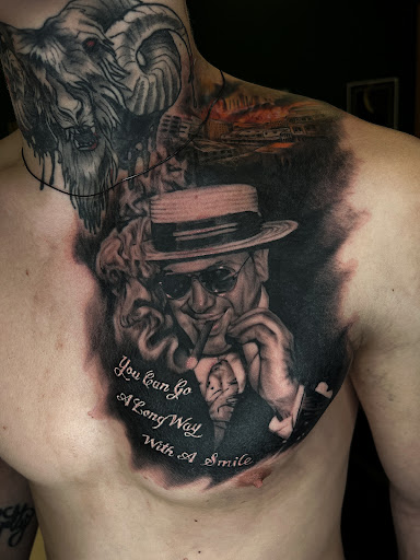 Explore tattoo sleeve filler ideas, creative tattoo ideas in Fairmont, available at Heretic Ink