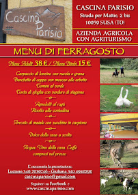 Menu du Cascina Parisio à Susa