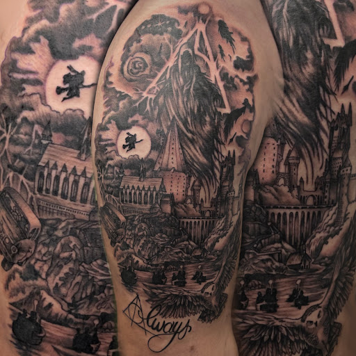 Explore hitchhiker's guide to the galaxy tattoo ideas, creative tattoo ideas in Mount Pleasant, available at Bryan Briggs Iron Tiger Tattoos