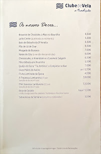 Carte du Restaurante Clube De Vela da Costa Nova à praia da costa nova