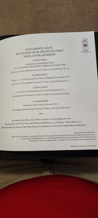 Restaurant Atelier Gourmet à Munich menu