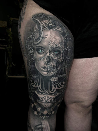 Explore country music tattoos ideas, creative tattoo ideas in Fairmont, available at Heretic Ink