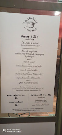 Restaurant familial La Cuisine À Mémé à Toulouse (le menu)