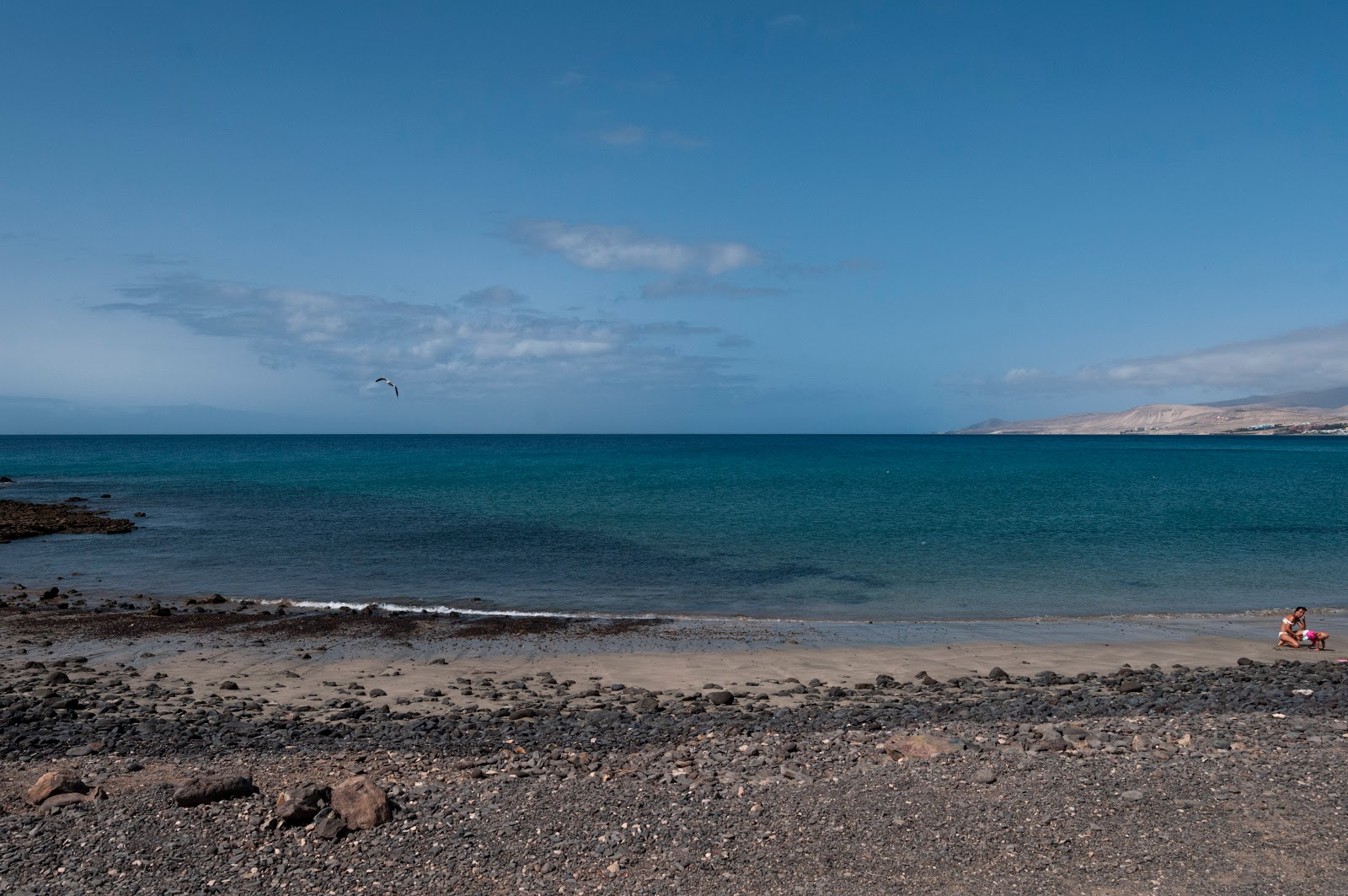 Photo de Playa de la Jaqueta avec sable brun avec roches de surface