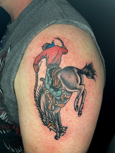 Explore male flower tattoo ideas, creative tattoo ideas in Lander, available at Blackblood Tattoo and Piercing