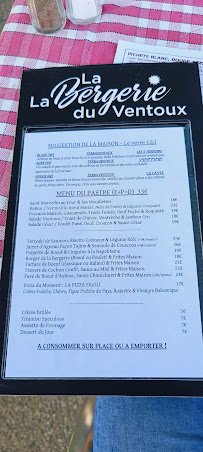 LA BERGERIE DU VENTOUX à Mormoiron menu